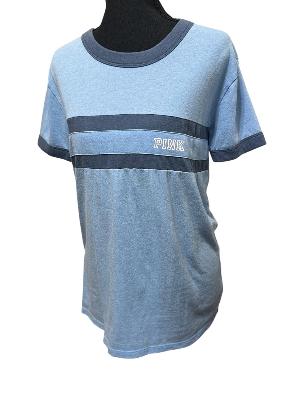 PINK. Light Blue Tee with Dark Blue Trim